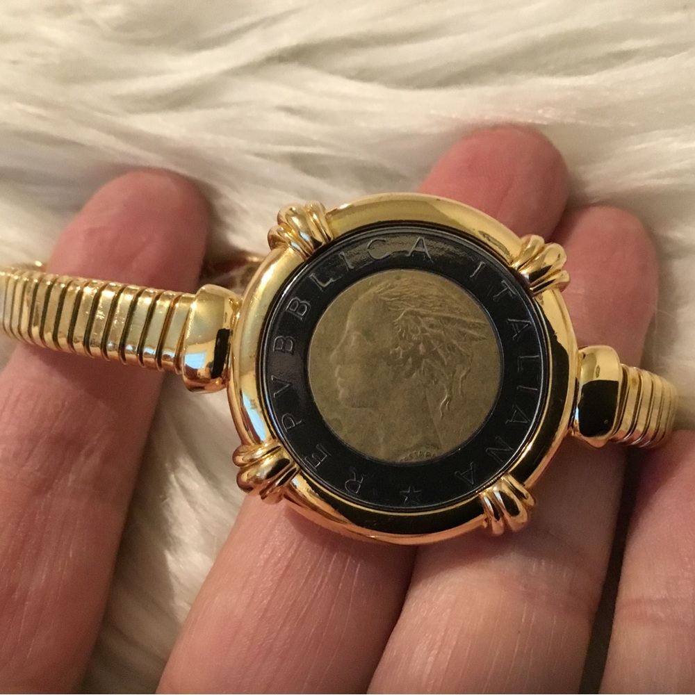 Toscana Italian 18K Gold Plated Lira Coin Bracelet, Size 8”